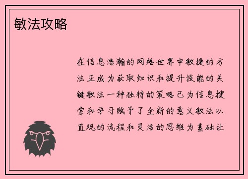 敏法攻略
