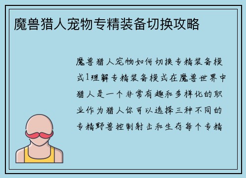魔兽猎人宠物专精装备切换攻略